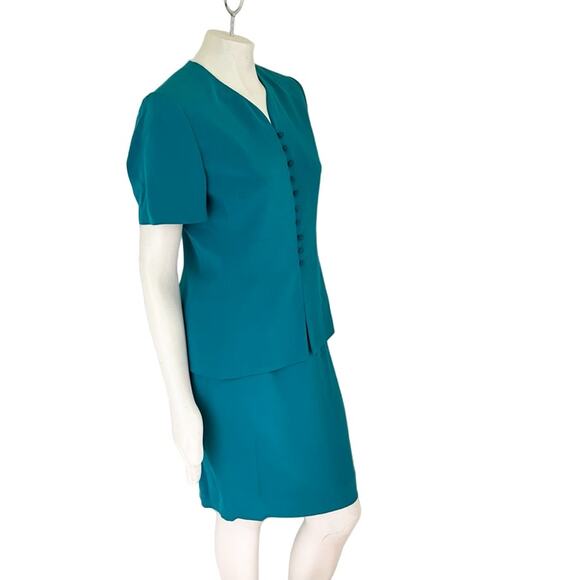 VTG AMANDA SMITH 100% Silk Matching Skirt Suit Set in Teal SZ 8P - Picture 5 of 13